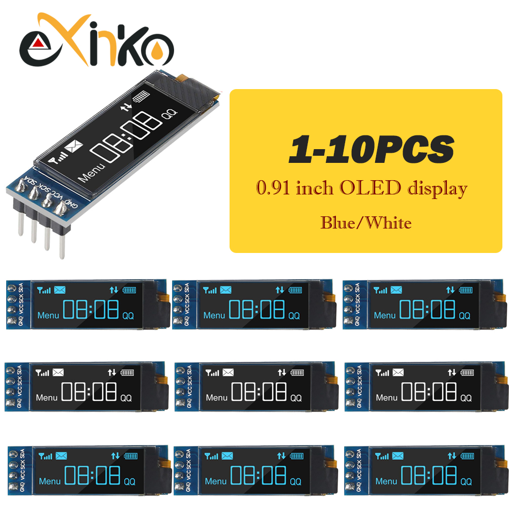 Ssd1306 - 1-10 шт. 0,91-дюймовый OLED-дисплейный модуль, белый/синий
