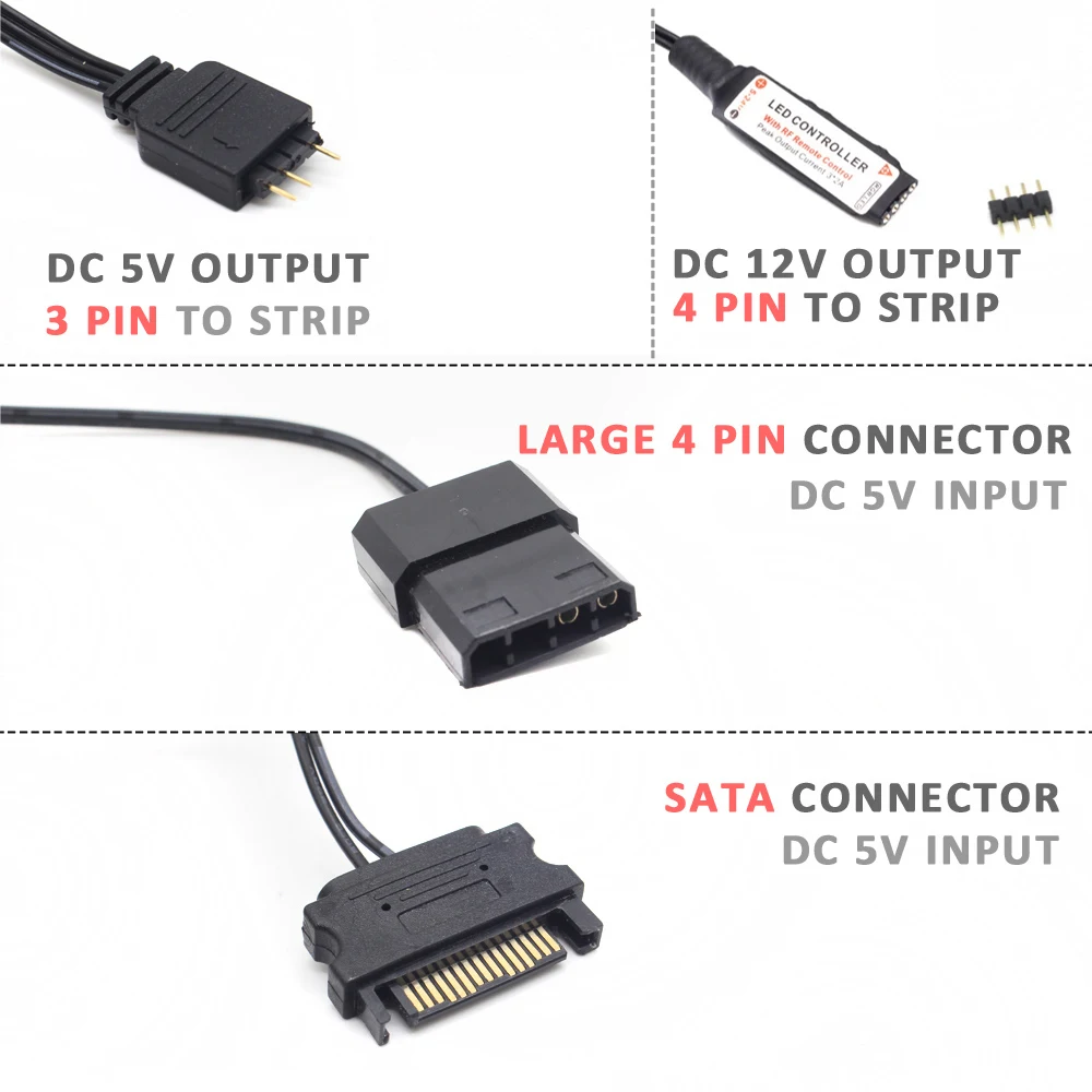 Контроллер SATA Molex RGB 5 В  – обзор и цена Ws2812B Strip 5V